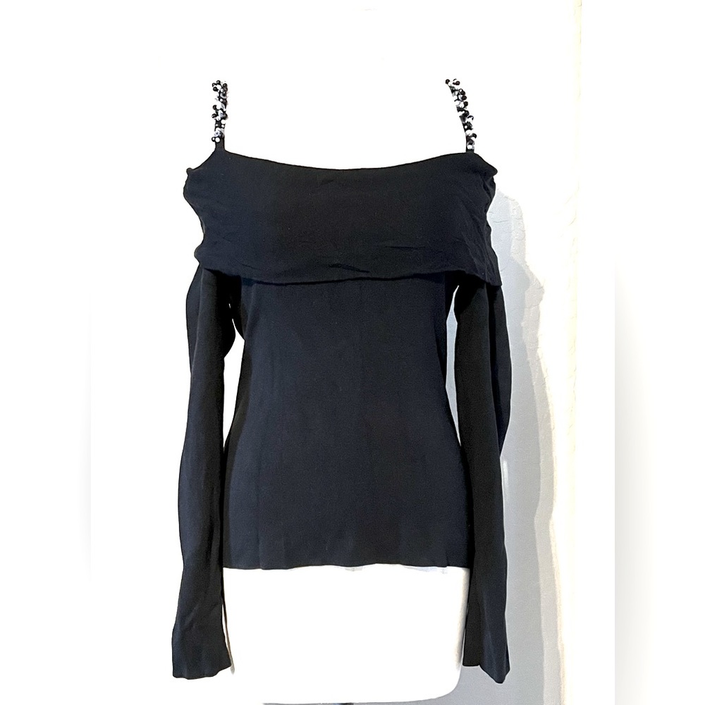 White House | Black Market off shoulder beaded black sweater